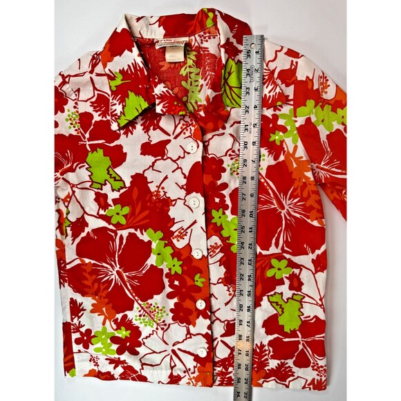 Vintage Lightning Bolt Hawaiian Shirt Womens Small 70s Red Hibiscus Aloha Surf - Picture 9 of 13